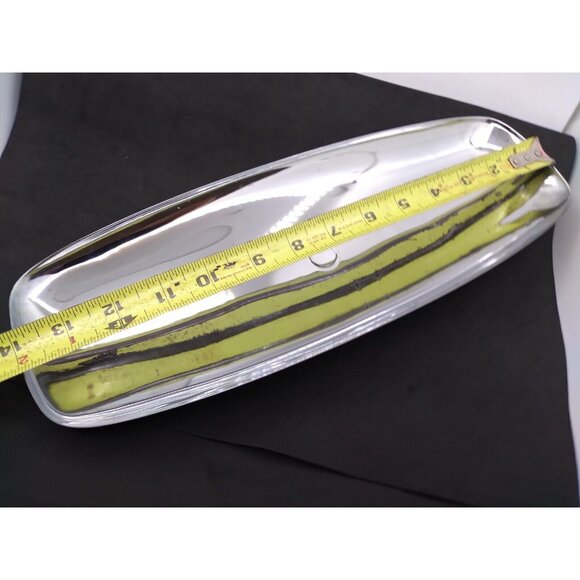 Vtg. MCM Danish style Milbern Celery Olive Dish Chromium Wood Base 14"x5" W/ Box - Picture 6 of 12